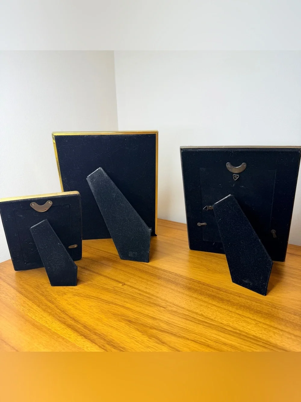 Vintage Gold Brass Photo Picture Frame Set of 3 Textured Smooth Mismatched